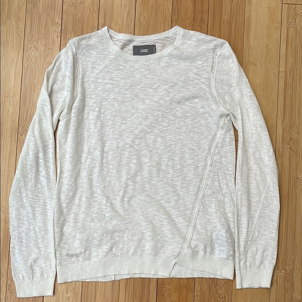 ZADIG & VOLTAIRE Cream White Lightweight Asymmetrical sweater 100% Cotton Medium